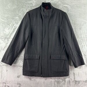 Alfani Fitted Overcoat Men's L Black Wool Blend Lined Zipper Button Closure